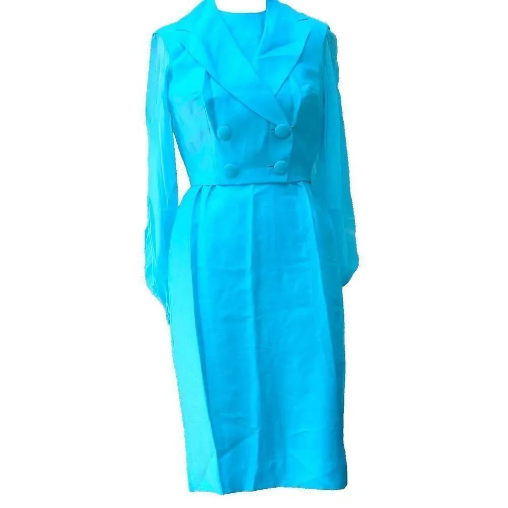 Vintage Handmade Blue Dress Double Breasted Long Sleeve Sz S